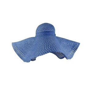 Women's Wide Brim Crochet Sun Hat in Blue
